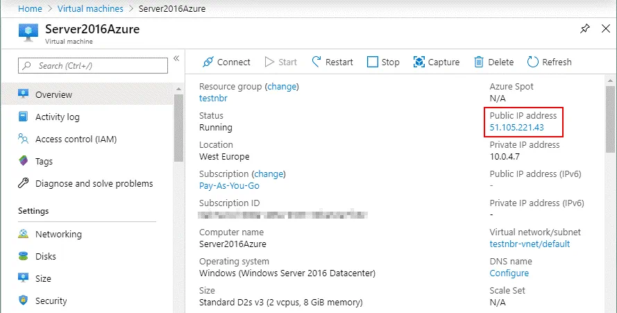 Detecting the external IP address of the Azure VM to connect to the Azure VM remotely