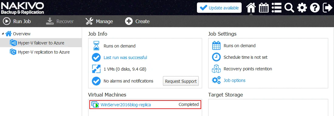 Hyper-V VM failover to Azure is started