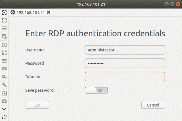 Linux RDP to Windows – entering the credentials to connect