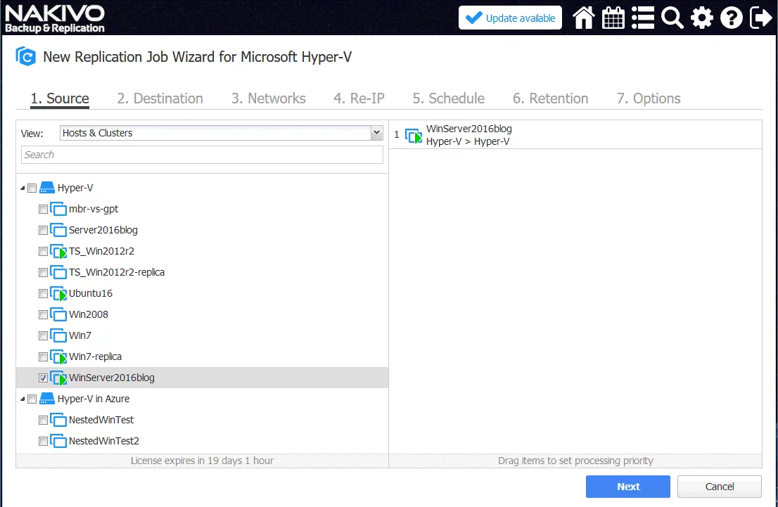 Selecting a source Hyper-V virtual machine that must be replicated to Azure