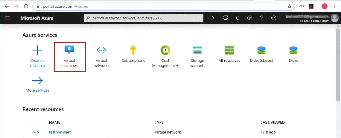 The web interface of Microsoft Azure (Hyper-V Nested Virtualization) The web interface of Microsoft Azure (Hyper-V Nested Virtualization)