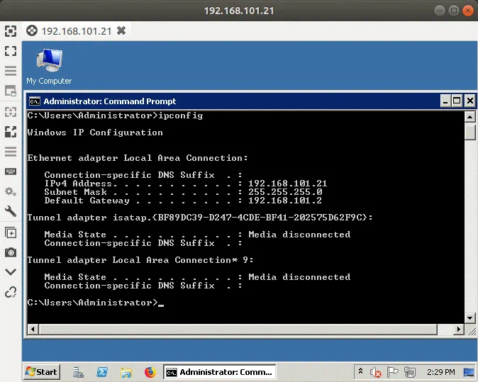 Ubuntu remote desktop connection to the Windows machine is established
