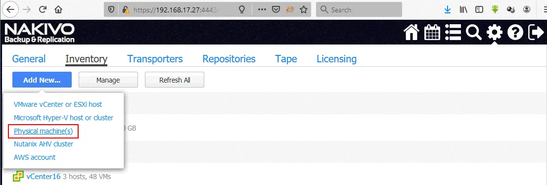 Adding physical Linux server to Inventory