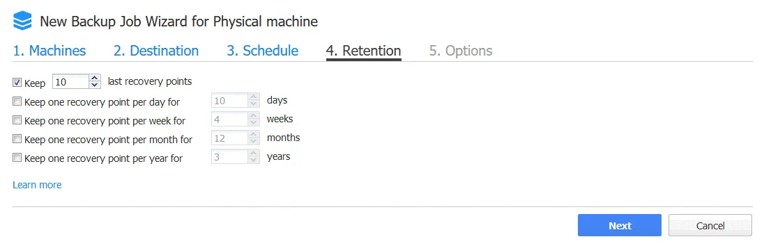 Configuring retention settings