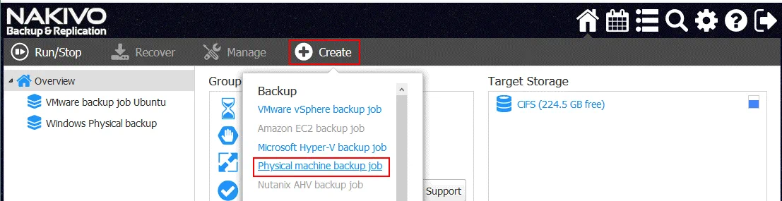 Creating a new Physical machine backup job