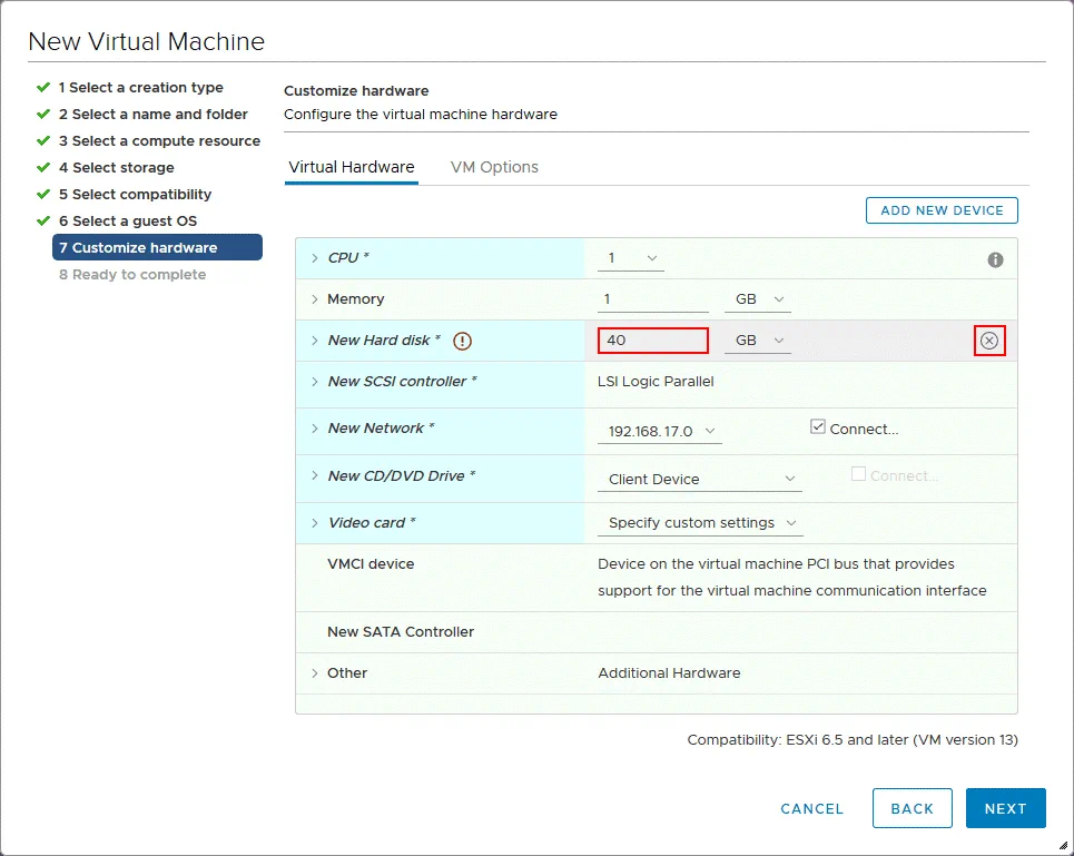 Customizing VM hardware to import the exported virtual disk for P2V recovery