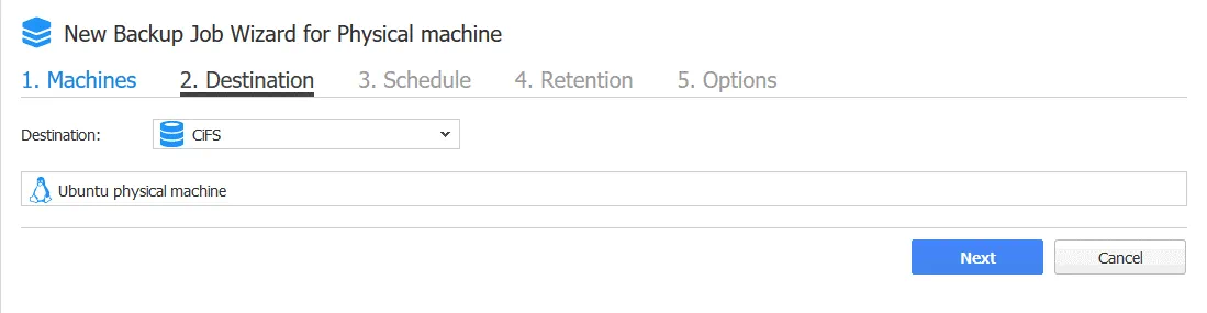 Selecting a backup repository to store a physical machine backup