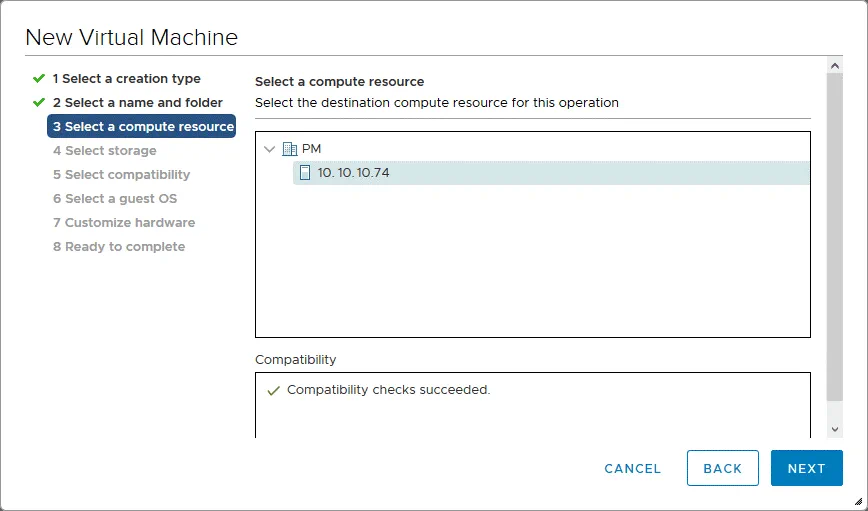 Selecting a compute resource for a new VM