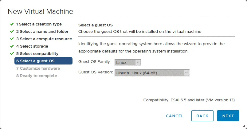 Selecting a guest OS family and version