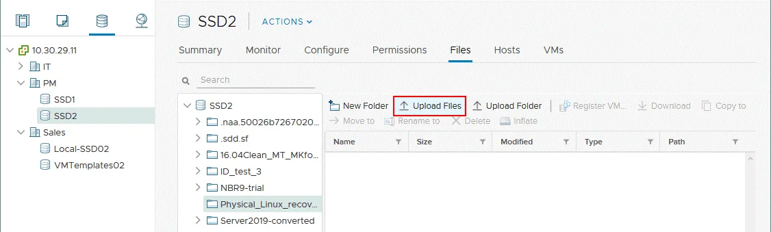 Uploading virtual disk files to the ESXi datastore (P2V converter)