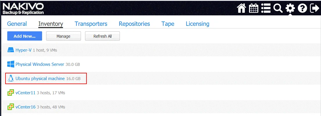 physical Linux server is added to Inventory