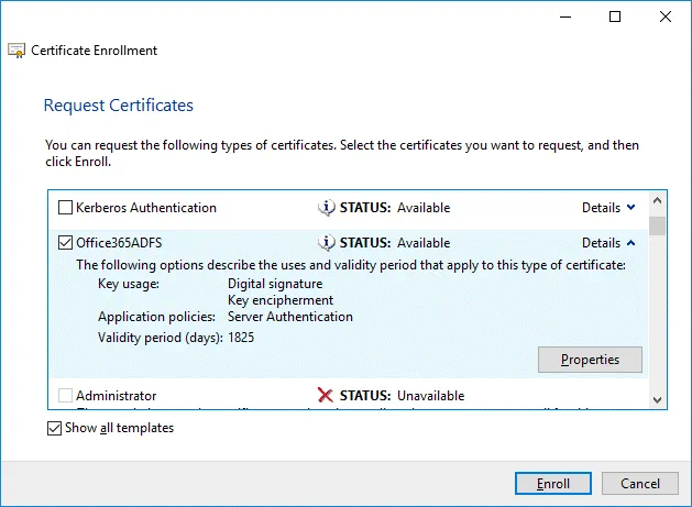 A certificate is ready to enroll