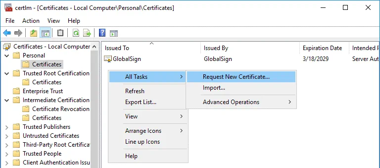 Creating a new certificate for configuring ADFS for Office 365