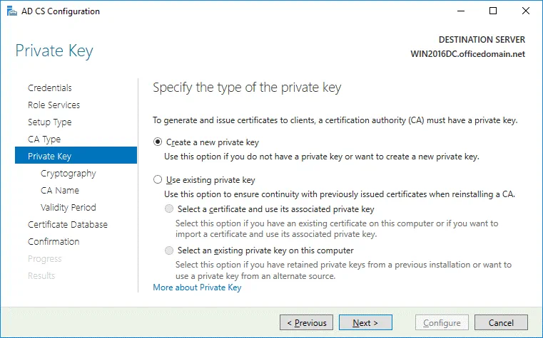 Creating a new private key