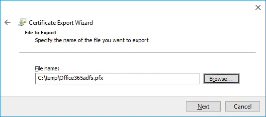 Exporting a certificate to a PFX file