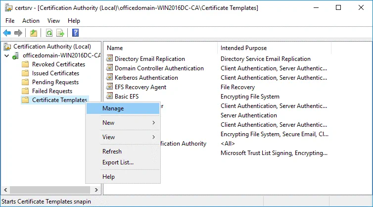 Managing certificate templates