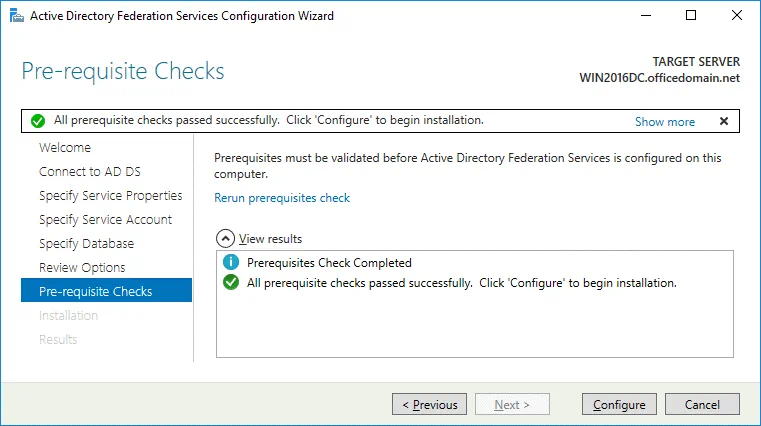 Office 365 ADFS setup – passing prerequisite checks