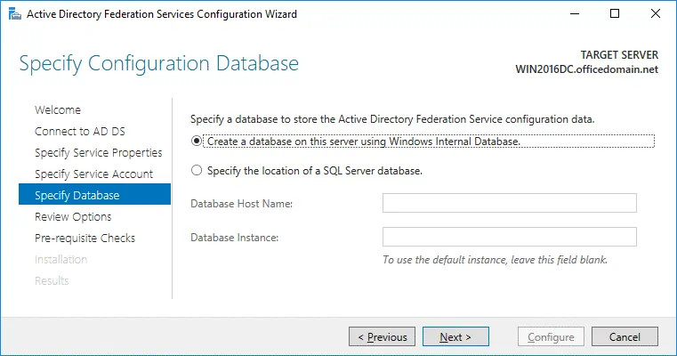 Office 365 ADFS setup – using Windows Internal Database