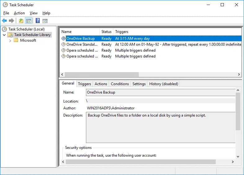OneDrive backup task is scheduled