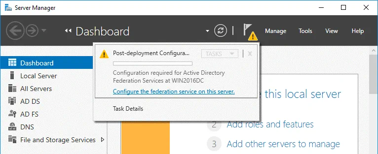 Post-deployment configuration of the federation service on the server