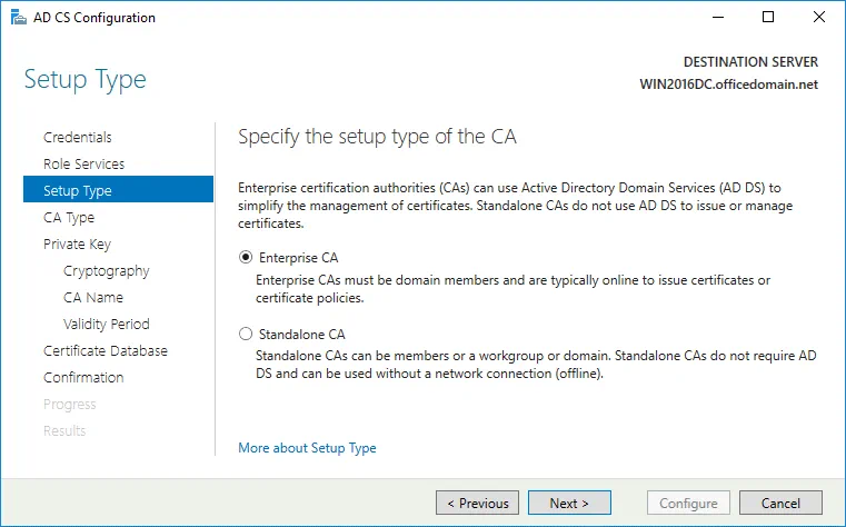 Selecting Enterprise CA for a certificate needed for Office 365 ADFS setup