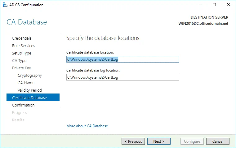 Selecting the certificate database