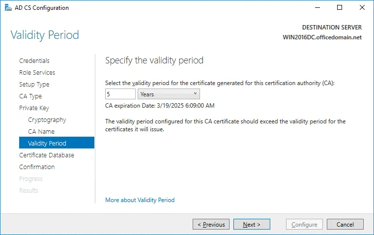 Setting the validity period for the certificate needed for Office 365 ADFS setup