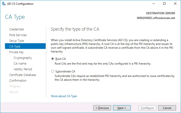Specifying the type of the CA needed for Office 365 ADFS setup