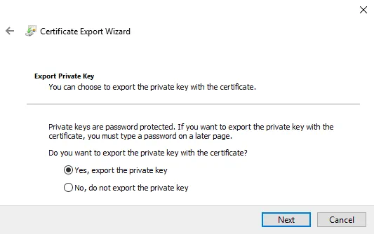 The private key must be exported
