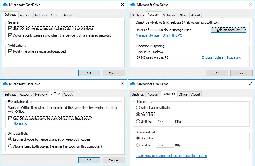 The settings in the Microsoft OneDrive sync app