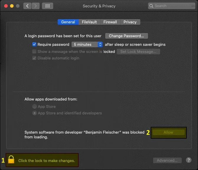 Allowing S3FS in the Security & Privacy settings of macOS