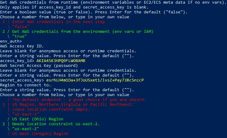 Configuring S3 access and region