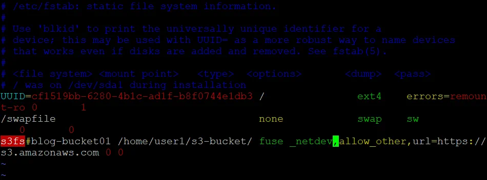 Editing etc fstab to mount an S3 bucket automatically on Linux boot