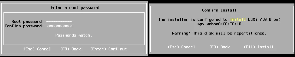 Entering-the-root-password-for-ESXi-and-installation-confirmation