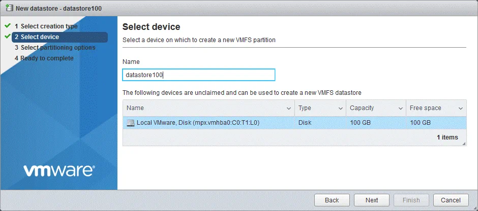 Selecting-a-device-on-which-to-create-a-new-VMFS-partition