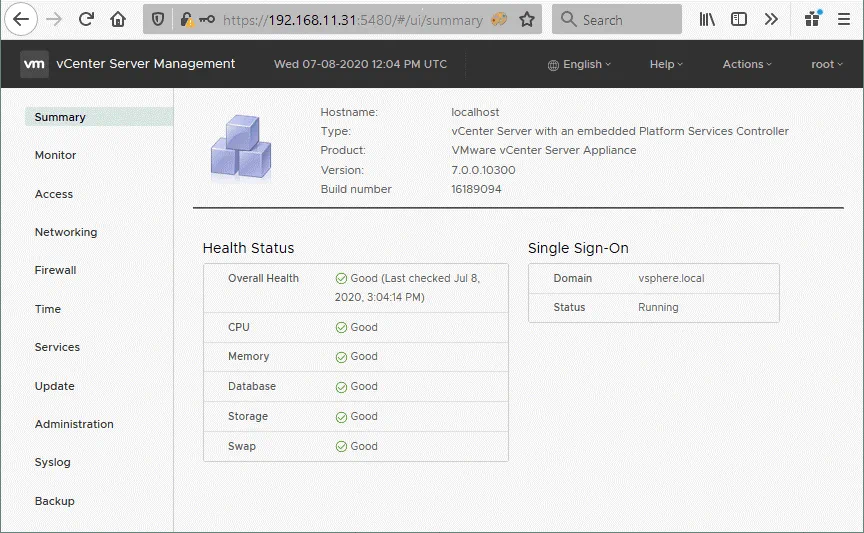 VMware-vCenter-Server-management-interface