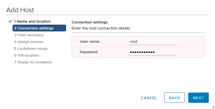 VMware-vSphere-setup_entering-ESXi-credentials-to-add-a-host-to-the-inventory-of-vCenter-Server