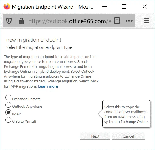 The-IMAP-type-is-used-for-a-new-migration-endpoint
