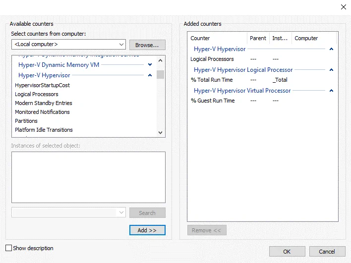 Adding counters for Hyper-V performance monitoring