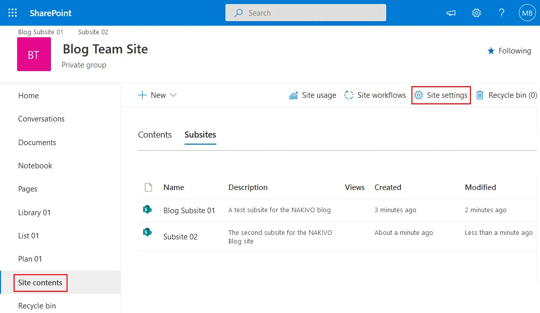 SharePoint document management – opening site settings