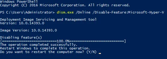 How to uninstall Hyper-V in the command line interface