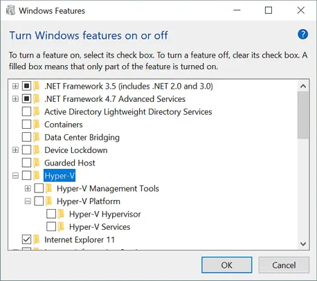 Removing Hyper-V in Windows 10 to allow other virtualization applications to work properly