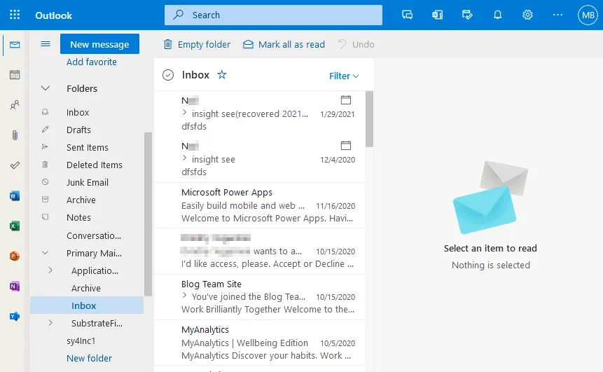 Checking data imported from a PST file to the Office 365 mailbox