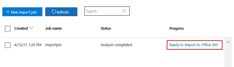 Importing PST files to Office 365 – analysis is completed