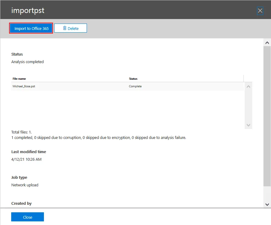 Importing PST into Office 365 after analysis
