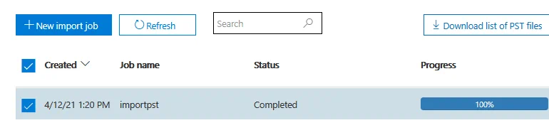 Importing PST into Office 365 is completed