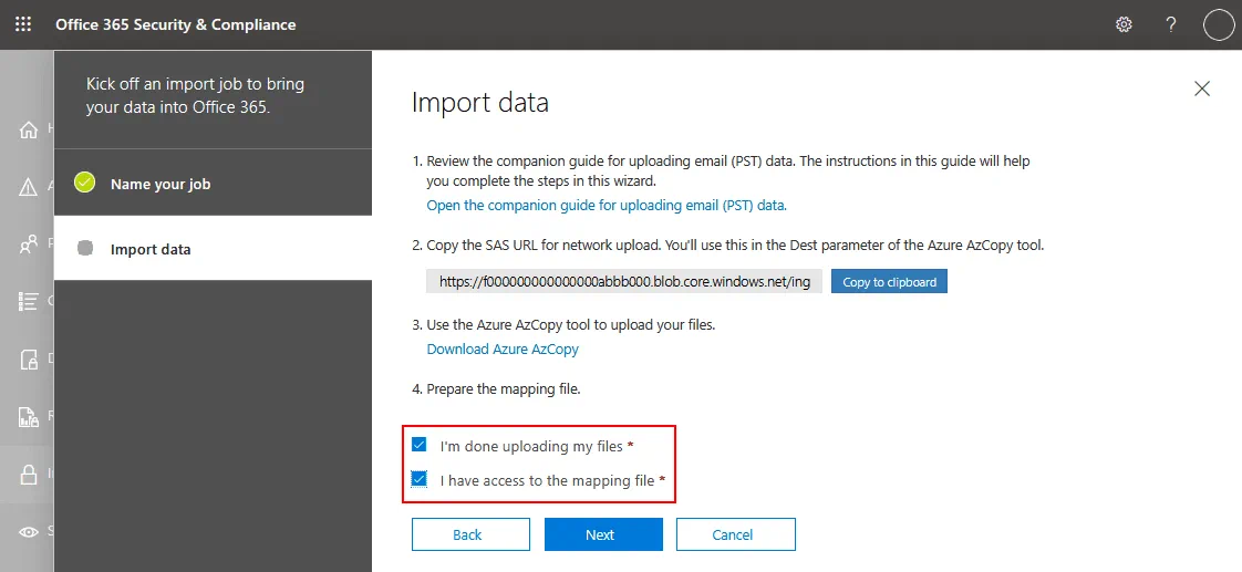 Resuming the process of importing PST files to Office 365 mailboxes