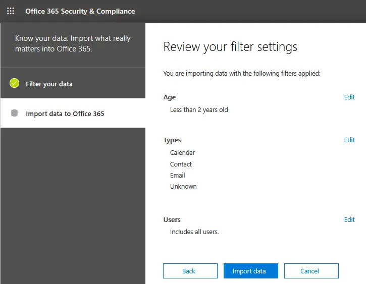 Reviewing filtering settings