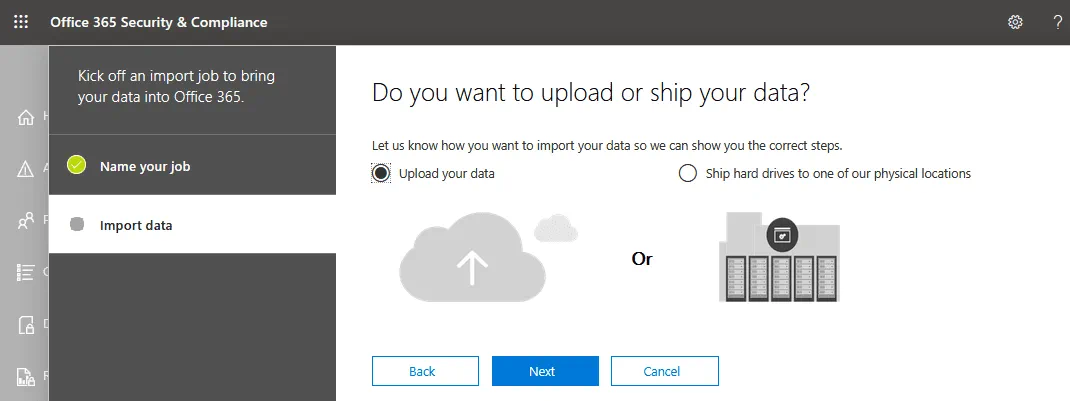 Upload your data for importing PST into Office 365