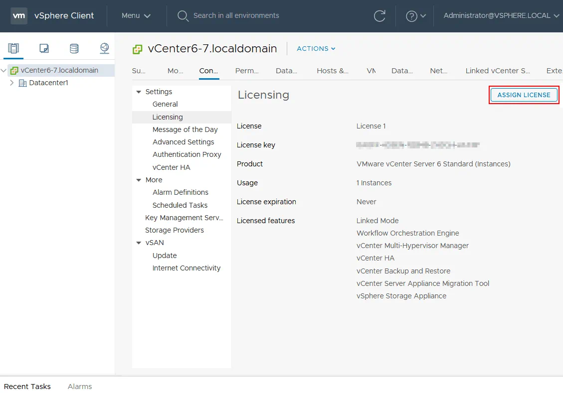 VMware licensing server options in vCenter